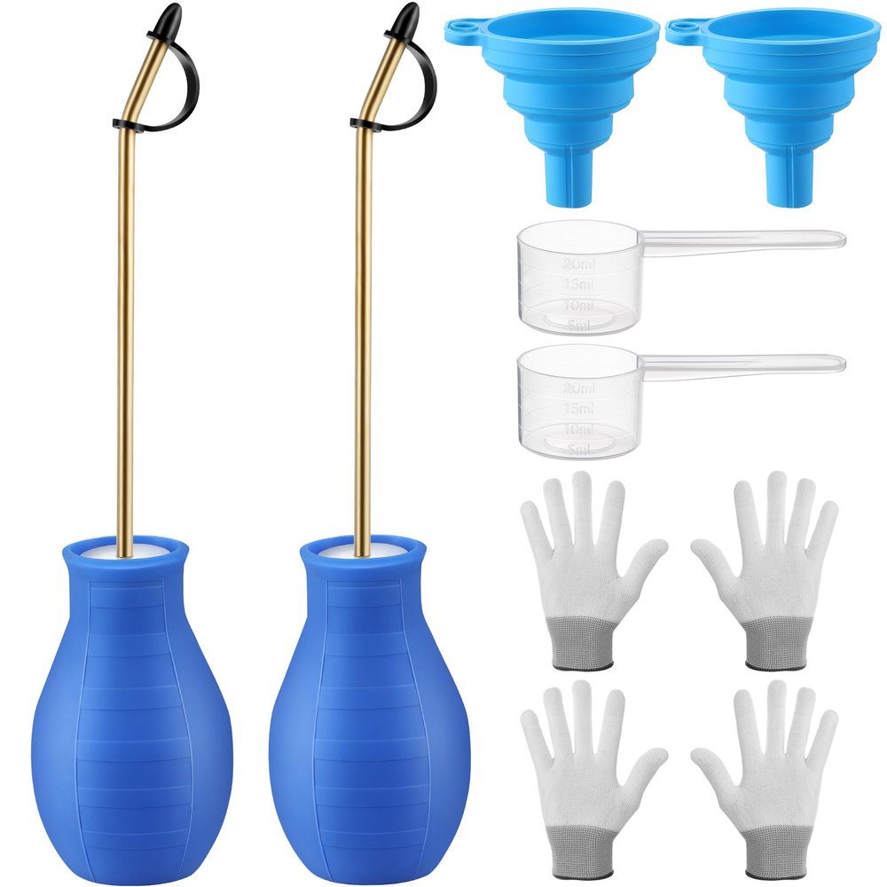 2 Pack Diatomaceous Earth Powder Duster, 8OZ Garden Powder Applicator Dispenser with Long Metal Tube, Bulb Duster Sprayer for Home Organic Gardening Agricultural Supply(Blue)