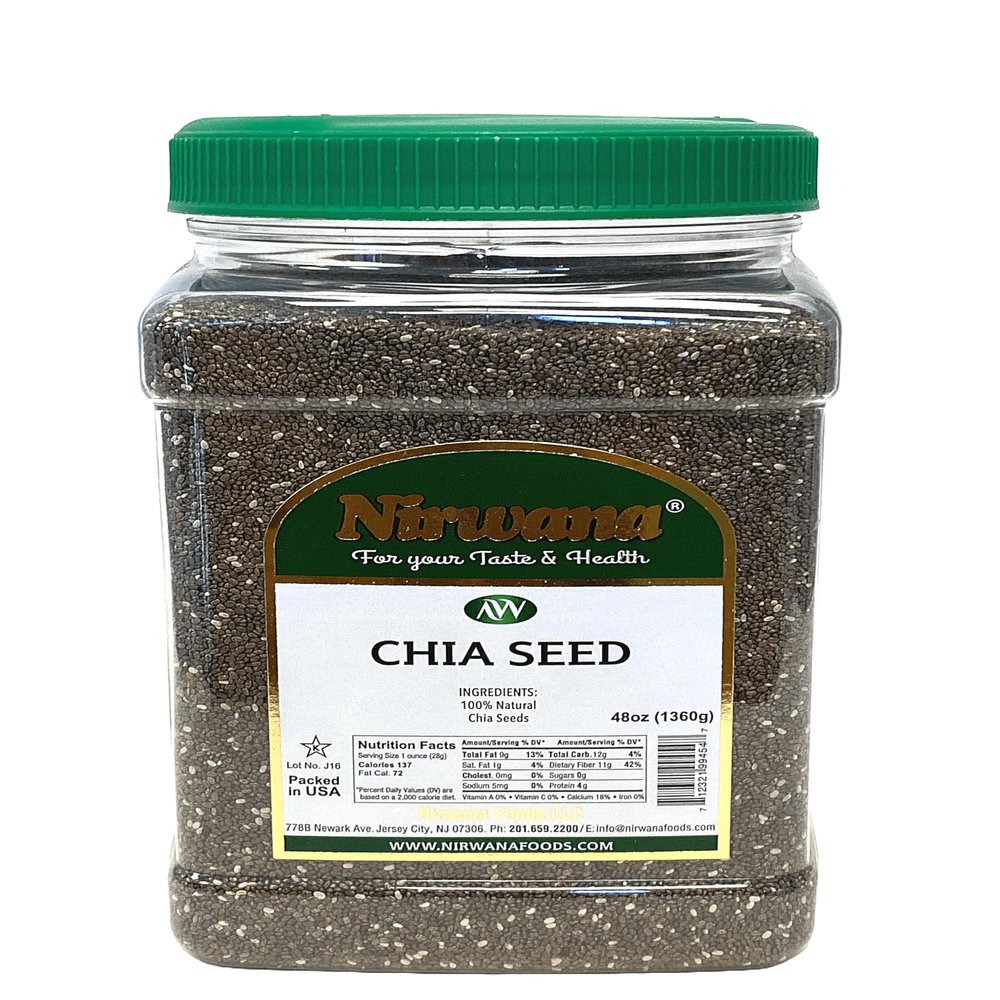 Chia Seeds Fiber & Protein Perfect for Smoothies, Oatmeal, Pudding, and Baking 48 oz Jar
