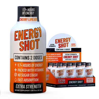 Cherry Limeade Extra Strength Energy Shot 12 pk 260mg Natural Caffeine B12 B6 Energy & Focus Support 2 Servings Sugar Free Zero Calorie Green Tea B-Vitamins Electrolytes Vegan 1.93 fl oz