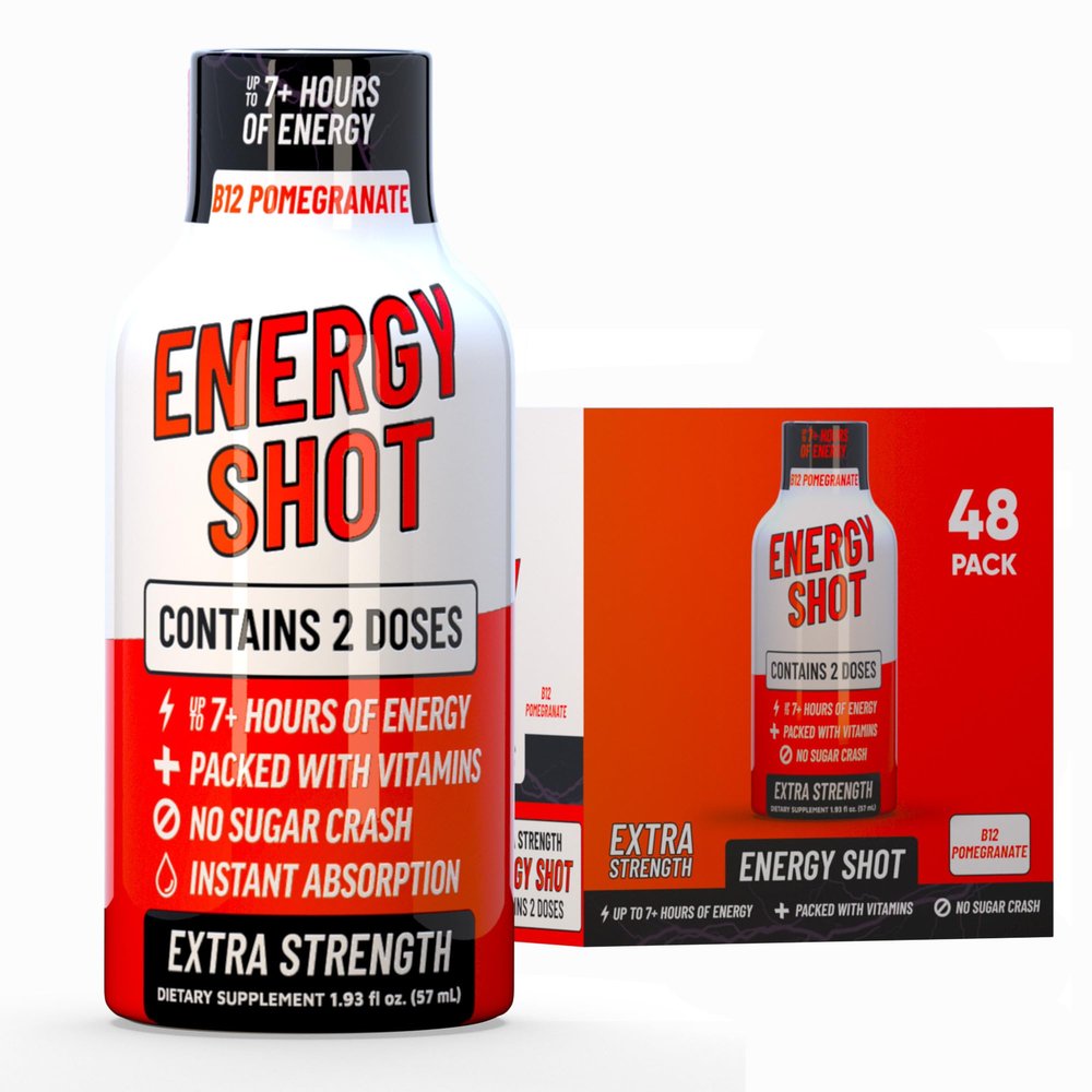 B12 Aa Pomegranate Extra Strength Energy Shot 48 pk 260mg Natural Caffeine B12 B6 Energy & Vitality Support 2 Servings Sugar Free Zero Calorie Green Tea B-Vitamins Electrolytes Vegan 1.93 fl oz