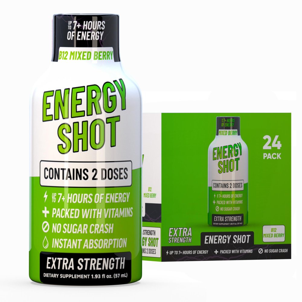 B12 Mixed Berry Extra Strength Energy Shot 24 pk 260mg Natural Caffeine B12 B6 Energy & Vitality Support 2 Servings Sugar Free Zero Calorie Green Tea B-Vitamins Electrolytes Vegan 1.93 fl oz