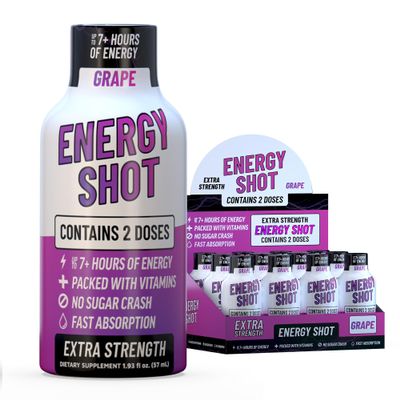 Grape Extra Strength Energy Shot 12 pk 260mg Natural Caffeine B12 B6 Energy & Focus Support 2 Servings Sugar Free Zero Calorie Green Tea B-Vitamins Electrolytes Vegan 1.93 fl oz