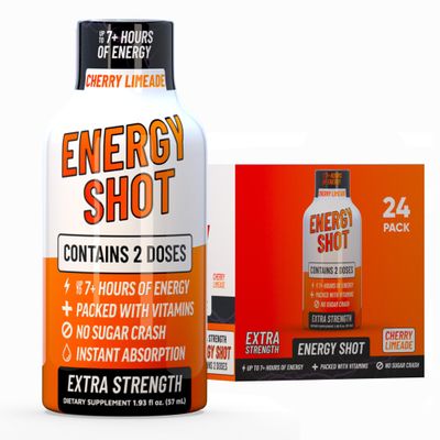 Cherry Limeade Extra Strength Energy Shot 24 pk 260mg Natural Caffeine B12 B6 Energy & Focus Support 2 Servings Sugar Free Zero Calorie Green Tea B-Vitamins Electrolytes Vegan 1.93 fl oz