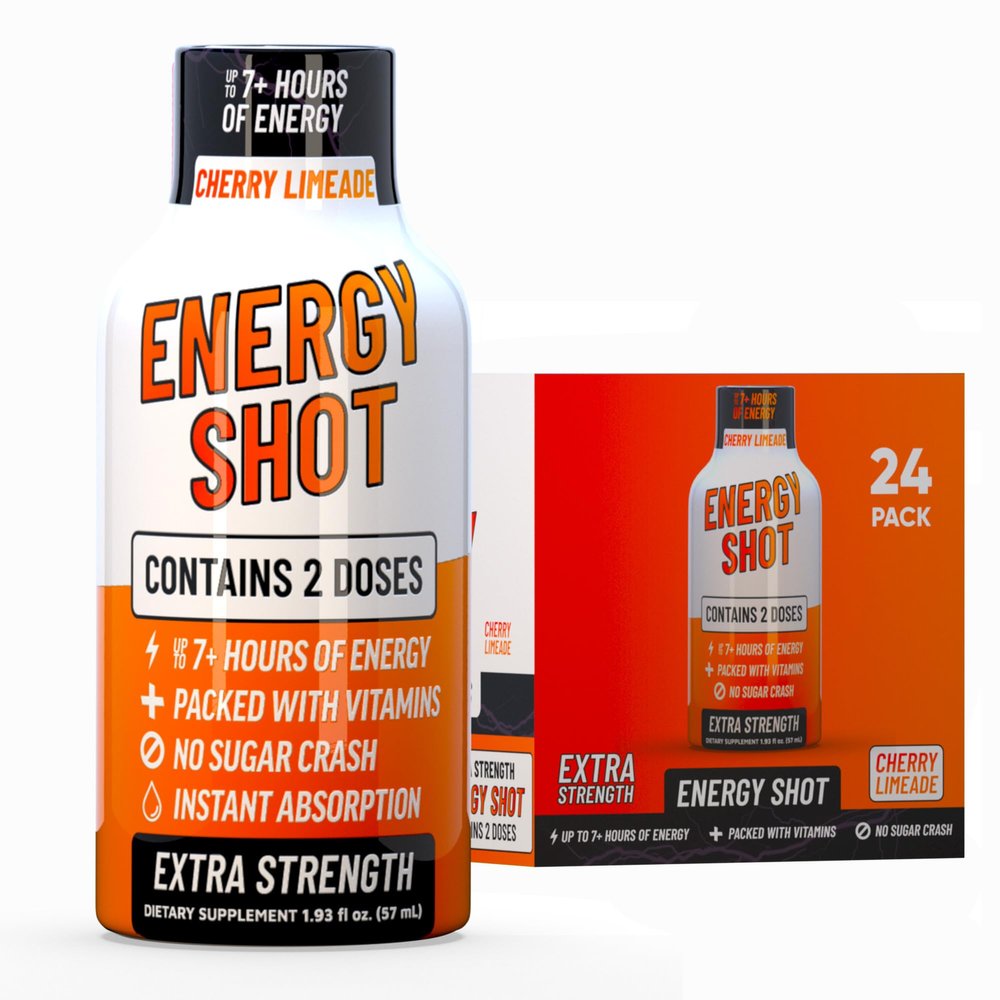Cherry Limeade Extra Strength Energy Shot 24 pk 260mg Natural Caffeine B12 B6 Energy & Focus Support 2 Servings Sugar Free Zero Calorie Green Tea B-Vitamins Electrolytes Vegan 1.93 fl oz