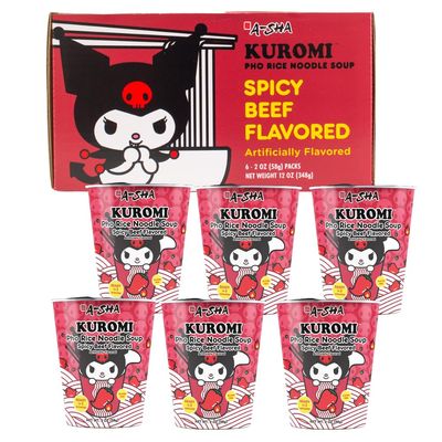 A-Sha Spicy Beef Flavored Pho Rice Noodle Soup, Zero Cholesterol, 2 Ounces (Pack Of 6)