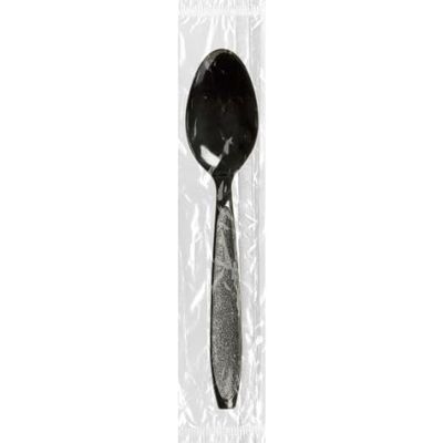 1000 Count Disposable Black Plastic Spoons, Heavy Weight, Individually Wrapped Sturdy Durable