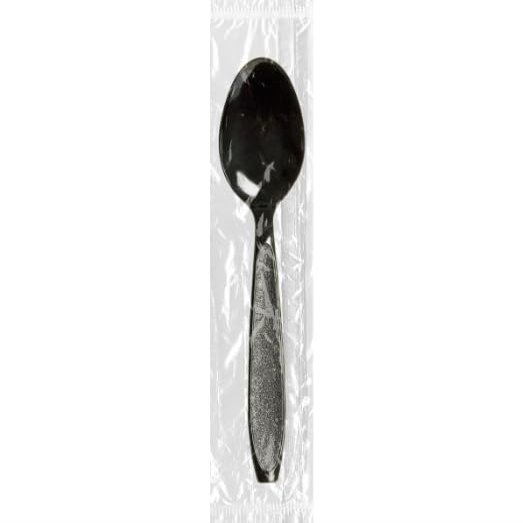1000 Count Disposable Black Plastic Spoons, Heavy Weight, Individually Wrapped Sturdy Durable