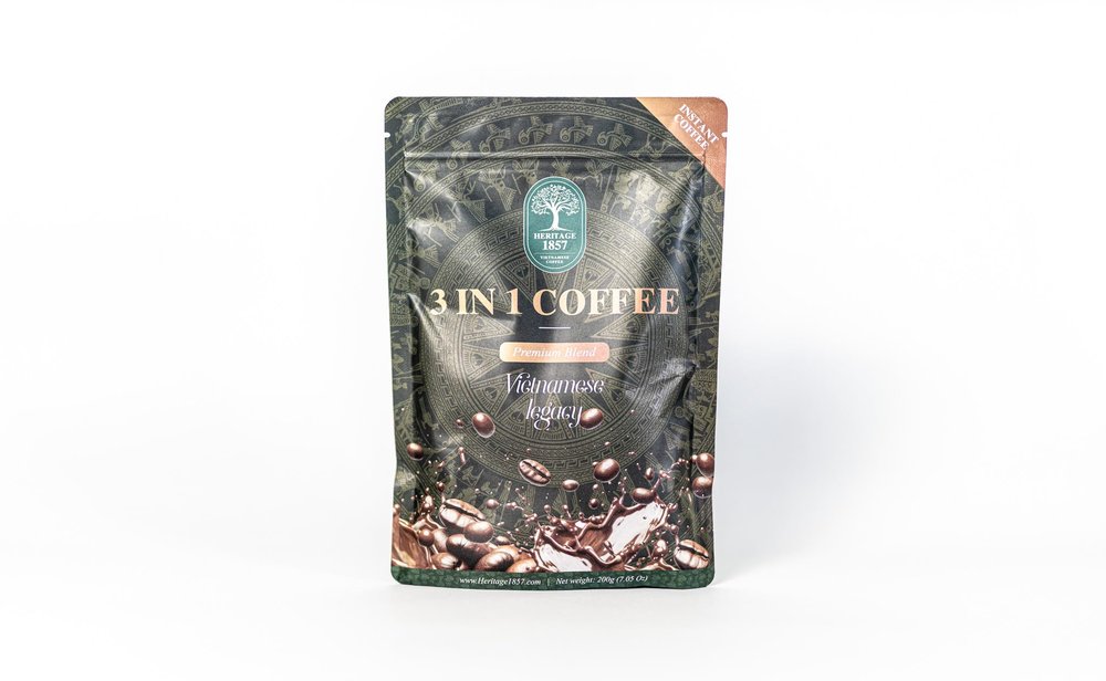 Heritage1857 3-in-1 (Coffee, Creamer, & Sugar) Vietnamese Instant Coffee, Medium Roast - - 100% Robusta - 200g Bag (11 Servings)