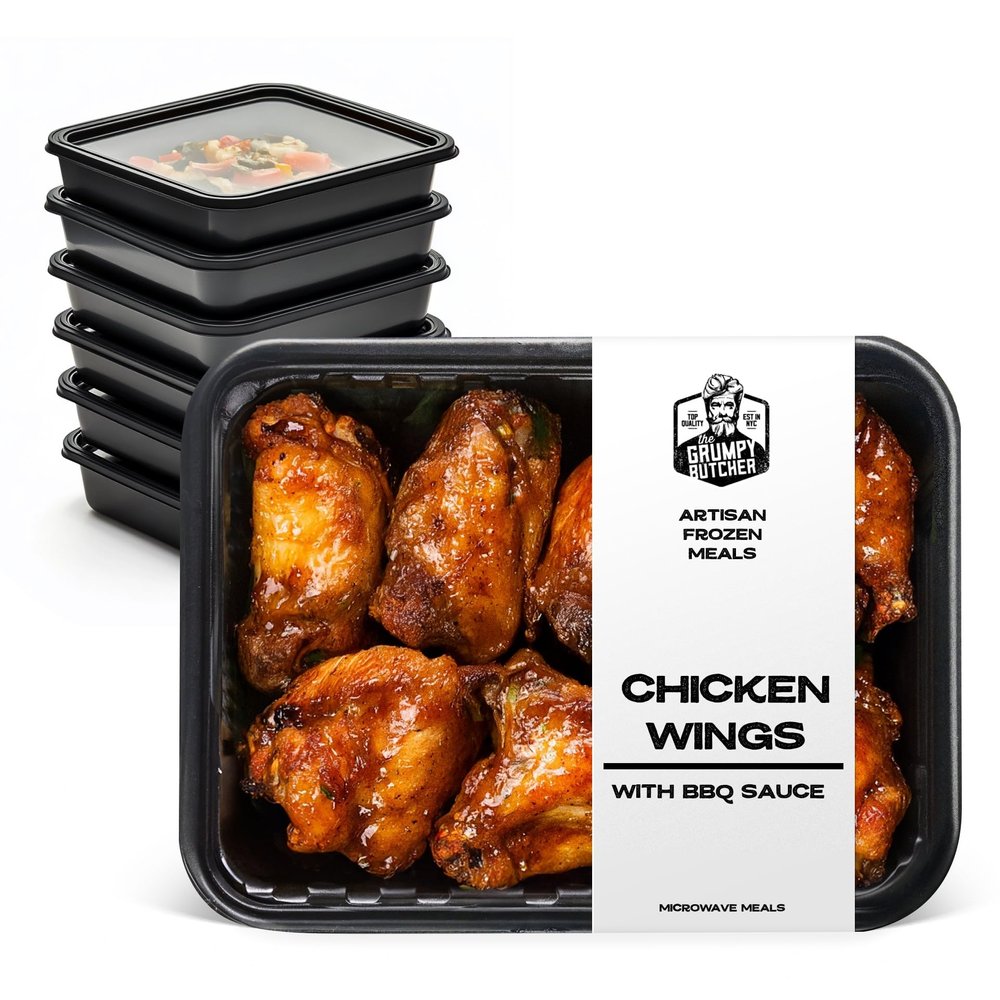 Grumpy Butcher BBQ Chicken Wings, 4 Pack (10 oz Each) - Fully Cooked Artisan Frozen Meals - Chef-Crafted BBQ Chicken Wings Frozen with Signature Sauce - Easy Gourmet Dinner or Appetizer