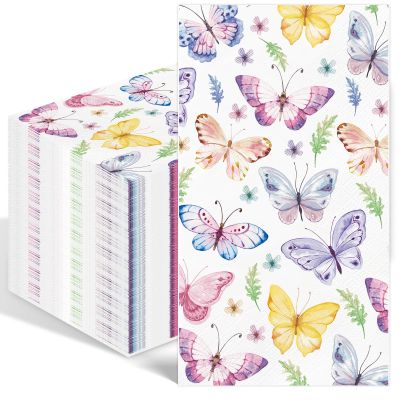 100PCS Butterfly Paper Napkins Disposable Hand Towels for Bathroom 3 Ply Colorful Butterflies and Flowers Guest Napkins Decorative Dinner Napkins for Bridal Baby Shower Birthday Spring Tea Party