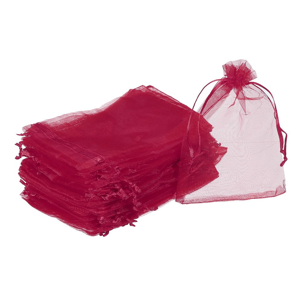 MECCANIXITY 100pcs Organza Bags 3.9x5.9 Inch Drawstring Favor Pouches Sheer Mesh Bag for Gift Jewelry Wedding Party Christmas Candy Wine Red