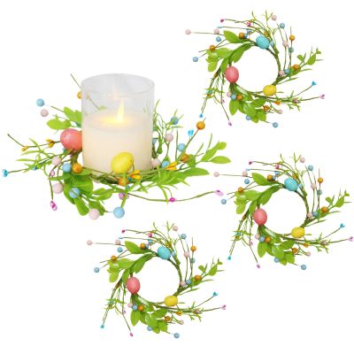 4 PCS Easter Egg Candle Rings Wreath,8.66 Inch Mini Wreath,Spring Egg Candle Rings,Artificial Easter Egg Candle Holder for Easter Spring Holiday Home Kitchen Table Centerpiece