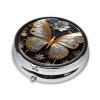 Cute 3-Compartments Round Pill Box Gold White Butterflies Small Pill Case Portable Medicine Dispenser,for Pocket Purse view 2