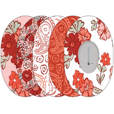 Glucomart Adhesive Patches for Dexcom G7, Dexcom Stelo, and Infusion Sets (5 Count) Maximum Strength CGM Patches, Waterproof & Hypoallergenic (Floral Red Variety Pack) (G7)
