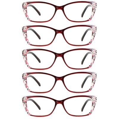 LifeArt 5 Pairs Blue Light Blocking Glasses, Computer Eyeglasses for Women Men, Clear Lens Lightweight Rectangle Frame(5 Red, +0.75 Magnification)