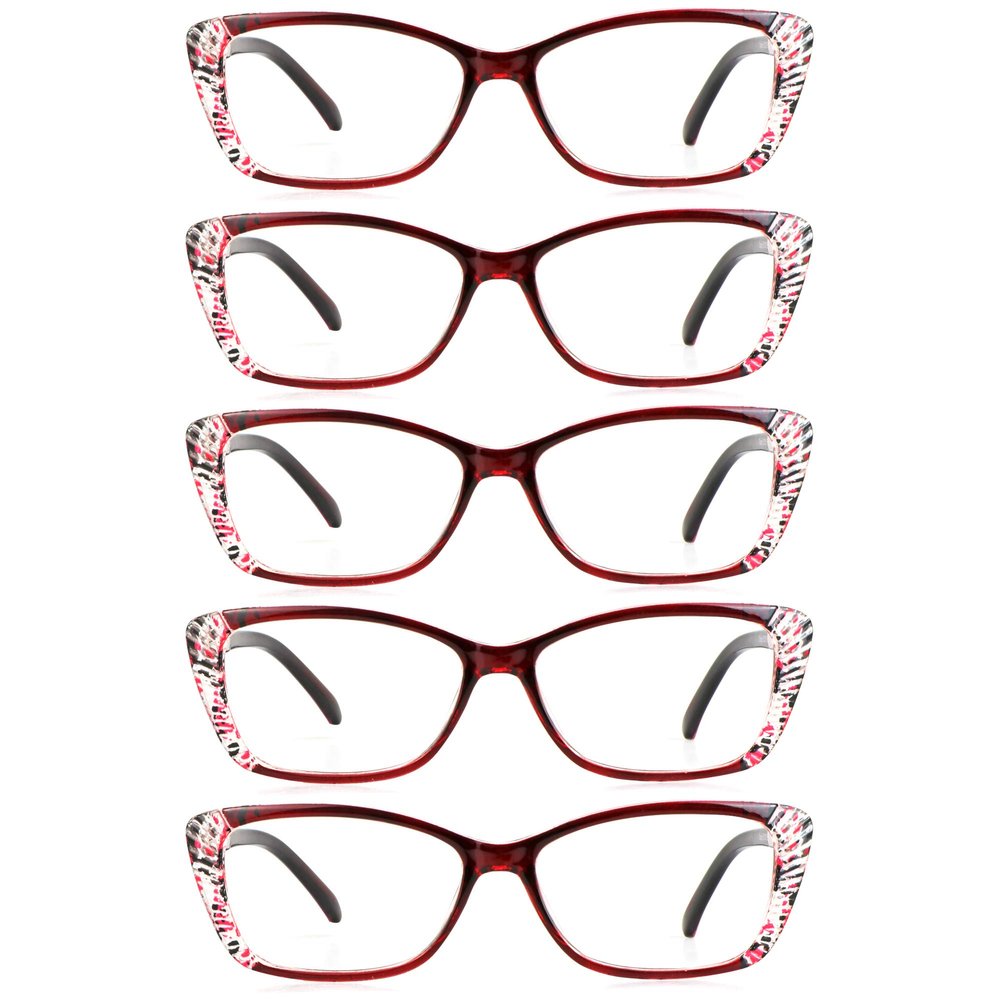 LifeArt 5 Pairs Blue Light Blocking Glasses, Computer Eyeglasses for Women Men, Clear Lens Lightweight Rectangle Frame(5 Red, +0.75 Magnification)