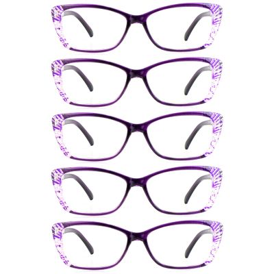 LifeArt 5 Pairs Blue Light Blocking Glasses, Computer Eyeglasses for Women Men, Clear Lens Lightweight Rectangle Frame(5 Purple, +0.00 Magnification)
