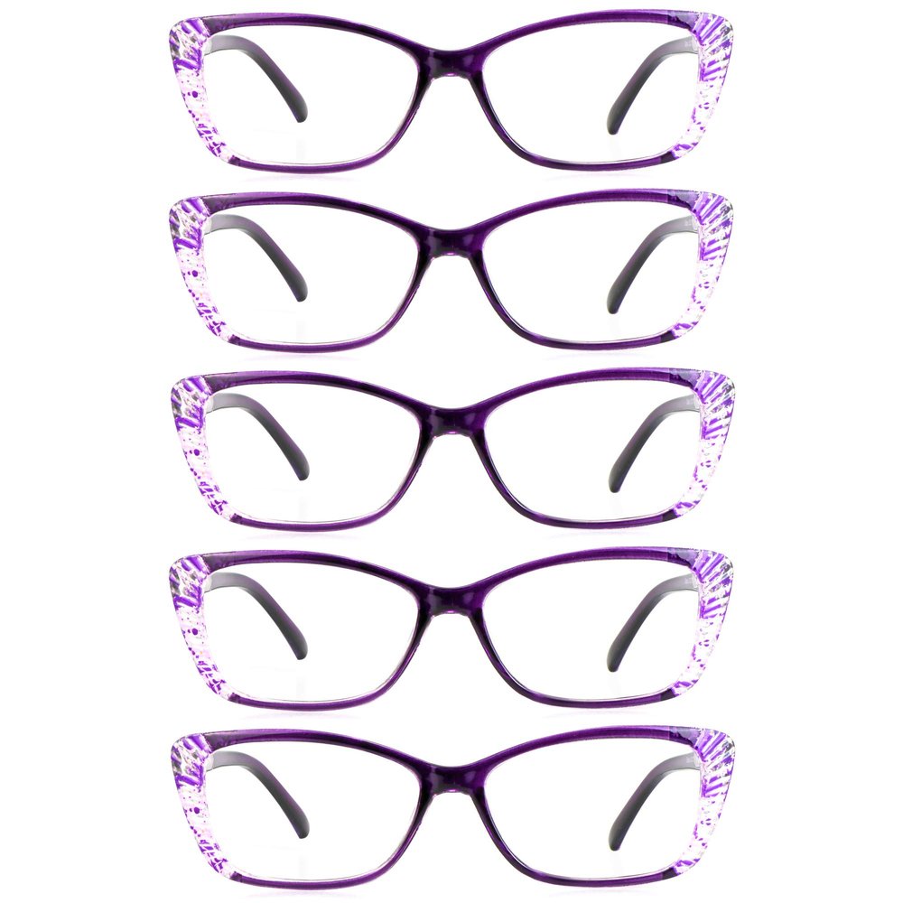 LifeArt 5 Pairs Blue Light Blocking Glasses, Computer Eyeglasses for Women Men, Clear Lens Lightweight Rectangle Frame(5 Purple, +0.00 Magnification)