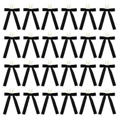 PATIKIL Velvet Bows, 24 Pcs Velvet Ornaments Ribbon Gift Bows Vintage Wreath Bow for Christmas Tree Wedding Birthday Parties Decor, Black (1" Width, 5x7 Inch)