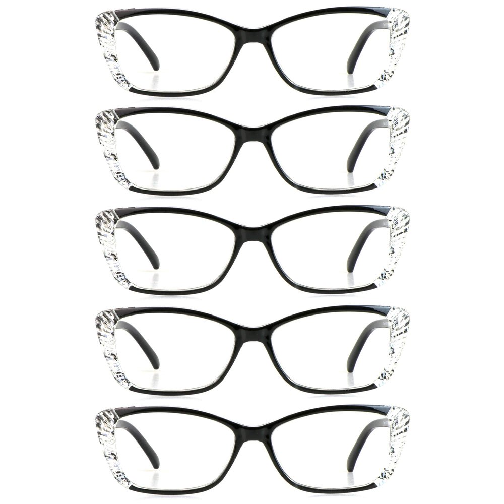 LifeArt 5 Pairs Blue Light Blocking Glasses, Computer Eyeglasses for Women Men, Clear Lens Lightweight Rectangle Frame(5 Black, +0.00 Magnification)