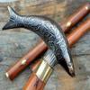 Antique Black Brass Finish Fish Head Handle Vintage Designe Wooden Walking Stick Cane Handmade Best Gift Item 3 Fold 37inches view 1