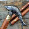 Antique Black Brass Finish Fish Head Handle Vintage Designe Wooden Walking Stick Cane Handmade Best Gift Item 3 Fold 37inches view 3
