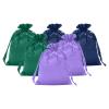 PATIKIL Satin Gift Bags, 6 Pcs 8 x 6 Inch Wedding Favor Drawstring Bags with Drawstring for Birthday Christmas Jewelry Party, Dark Blue/Green/Light Purple view 1