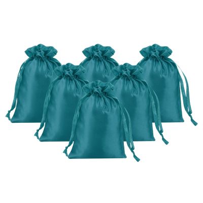 PATIKIL Satin Gift Bags, 6 Pcs 6 x 4 Inch Wedding Favor Drawstring Bags with Drawstring for Birthday Christmas Jewelry Party, Green