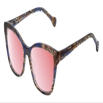 Calabria Cat Eye FL-41 Light Sensitivity Reading Glasses Pink Tint Lenses | Indoor Screen & Fluorescent Light Comfort | Stylish Everyday Eyewear | Magnification 7.00x & Blue Brown Stripe