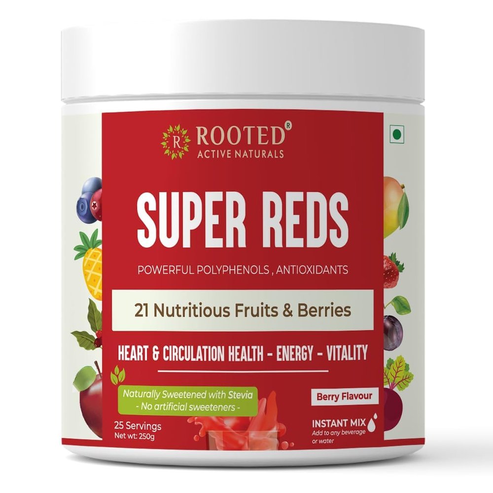 Super Reds (250 g), 21 nutritious fruits, berries & Stevia (No Added Sugar) | Rich in antioxidants, flavonoids & polyphenols | Heart, Circulation health, Energy (Super Reds)