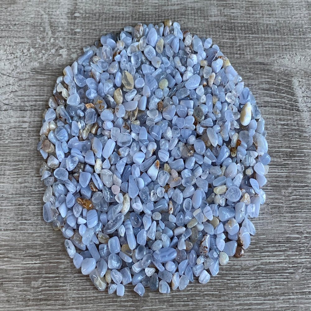 Blue Lace Agate Chips Natural Mini Blue Lace Agate Stones, Crushed Undrilled Blue Lace Agate, Semi-Tumbled Genuine Blue Lace Agate (1/8 lb)