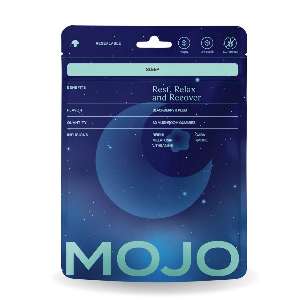 Mojo Sleep Gummies - Non-Habit Forming Sleep Aid - with Magnesium, GABA, Reishi Mushroom, L-Theanine and Melatonin - Vegan, Non-GMO - Black Berry and Plum, Pack of 1 (30 Gummies)