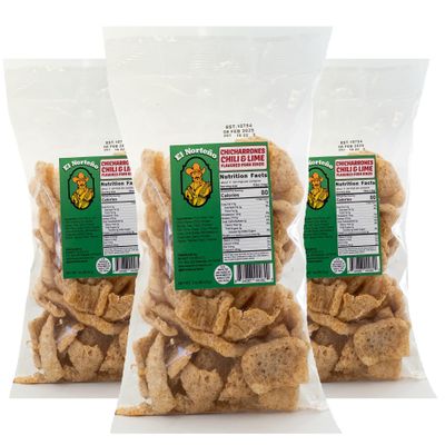 El Norteo Chili & Lime Pork Rinds Pack of 3 (3oz Each)