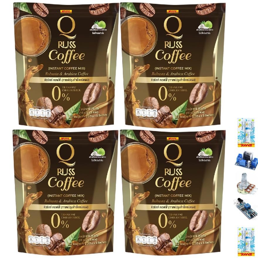 5 Sachets/Pack (75 Grams) Q Russ Coffee Premium Delicious Rich Well-Rounded Intense Much Mellow Fruit Snack (of 4) By Thaigiftshop [Get Free Tomato Facial Mask]