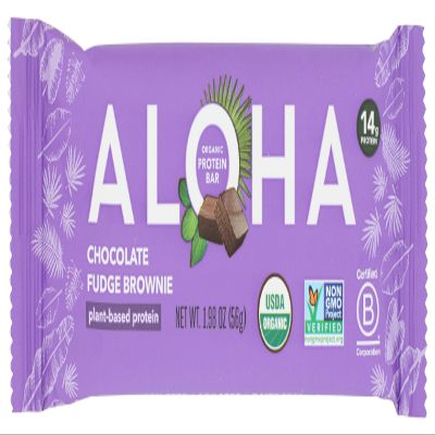 Aloha Chocolate Fudge Brownie Protein Bar, Plant Based, Non GMO, 1.98 Ounces (Pack Of 12)