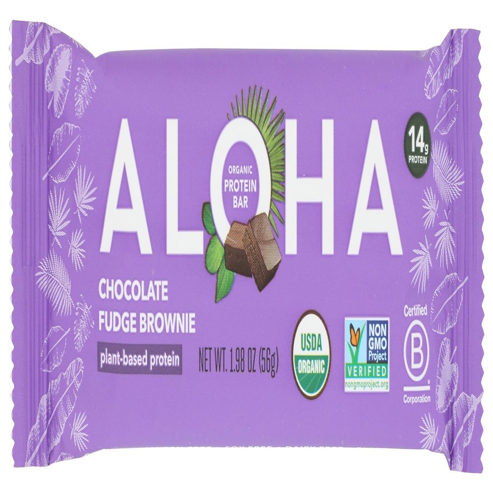 Aloha Chocolate Fudge Brownie Protein Bar, Plant Based, Non GMO, 1.98 Ounces (Pack Of 12)