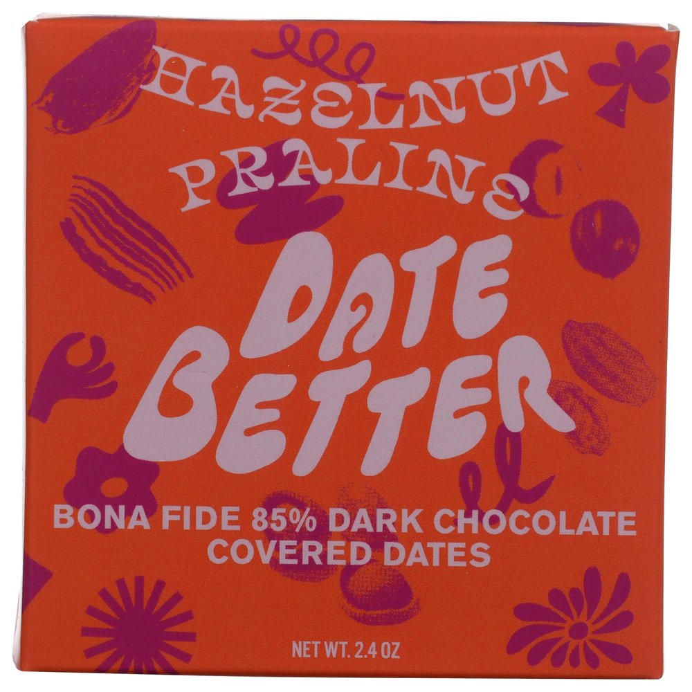Date Better Snacks Hazelnut Praline Crunch Chocolate Covered Dates, 2.4 OZ