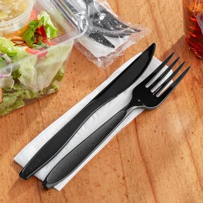 250 Count Disposable Wrapped Black Heavy Duty Cutlery Kit 5 in 1 - Fork/Knife/Napkin/Salt and Pepper Packets - Disposable Cutlery Kit, Perfect for Lunch, Meal Prep, Catering and Restaurants