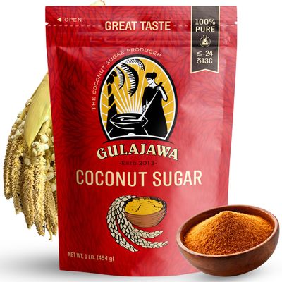 GULAJAWA Javanese Coconut Sugar - Single Origin, Pure Coconut Palm Sugar | Complex Caramel Notes for Coffee, Tea Lattes, Baking, Thai Cooking & Dry Rub Seasonings | Low GI Natural Sweetener - 1LB