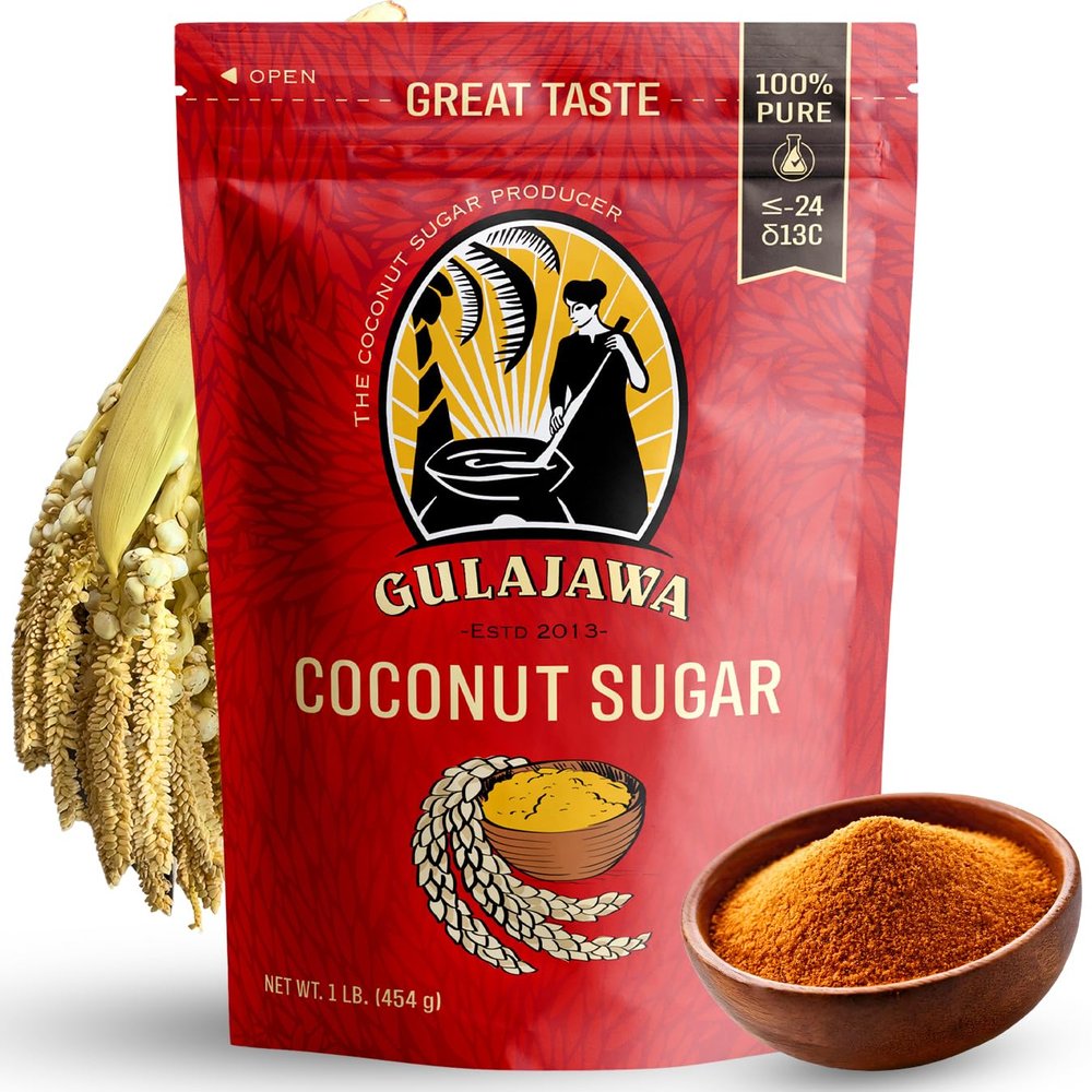 GULAJAWA Javanese Coconut Sugar - Single Origin, Pure Coconut Palm Sugar | Complex Caramel Notes for Coffee, Tea Lattes, Baking, Thai Cooking & Dry Rub Seasonings | Low GI Natural Sweetener - 1LB