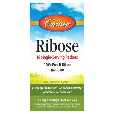 Carlson - Ribose Grab + Go Packets, Single-Serving, 100% Pure D-Ribose, Non-GMO, Energy Support & Muscle Recovery, 30 Packets, 5 g Each (15 Packets)