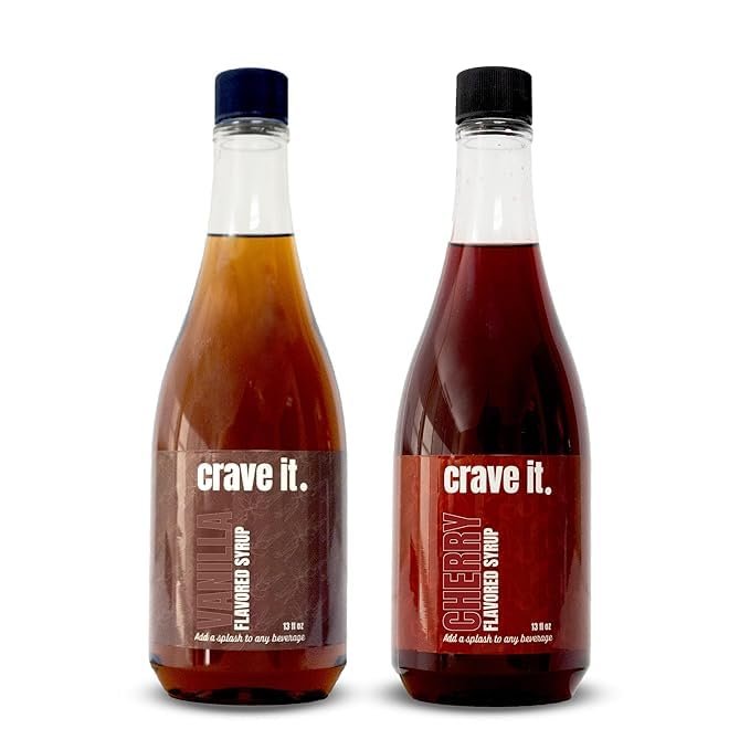 Crave It! Cherry and Vanilla Flavoring Syrup Set. Add a Splash to Your Favorite Beverages Soda, Coffee, Latte, Italian Soda, Lemonade and More! 13 FL OZ / 2 Pack