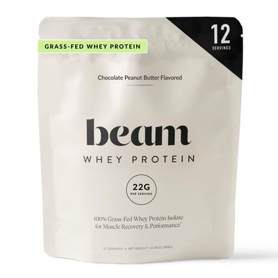 BEAM Grass Fed Whey Protein Powder Chocolate Peanut Butter, 12 Servings, 22g Protein Per Serving, Clean Whey Isolate & Concentrate, Low Carb, Paleo Friendly, GMO Free, Gluten Free, 3rd Party Tested
