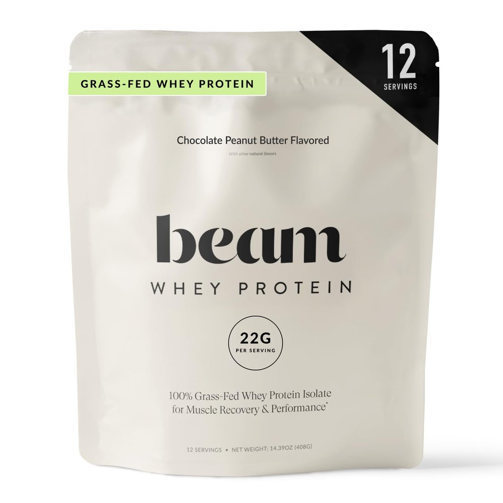 BEAM Grass Fed Whey Protein Powder Chocolate Peanut Butter, 12 Servings, 22g Protein Per Serving, Clean Whey Isolate & Concentrate, Low Carb, Paleo Friendly, GMO Free, Gluten Free, 3rd Party Tested