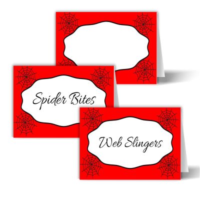 12 Red Spider Web Place Setting or Food Name Tent Cards. Blank, 3.5 x 2 Inch Table Setting Name Tags for Birthday Party, Baby Shower, or Halloween Decorations