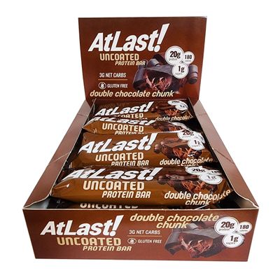 AtLast! Nutrition Double Chocolate Chunk Protein Bars Low Carb, Keto-Friendly, High Protein, Gluten-Free, Low Sugar Snack 20g Protein, Only 3g Net Carbs Box of 12