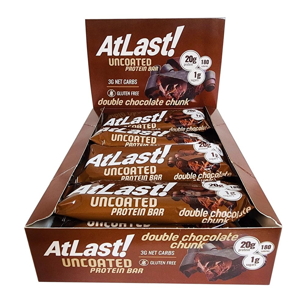 AtLast! Nutrition Double Chocolate Chunk Protein Bars Low Carb, Keto-Friendly, High Protein, Gluten-Free, Low Sugar Snack 20g Protein, Only 3g Net Carbs Box of 12