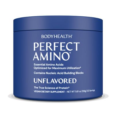 BodyHealth PerfectAmino - BCAA and EAA Powder for Pre and Post Workout - Amino Acid Energy Drink for Men and Women to Support Lean Muscle and Recovery - Unflavored (Lightly Sweetened) - 30 Servings