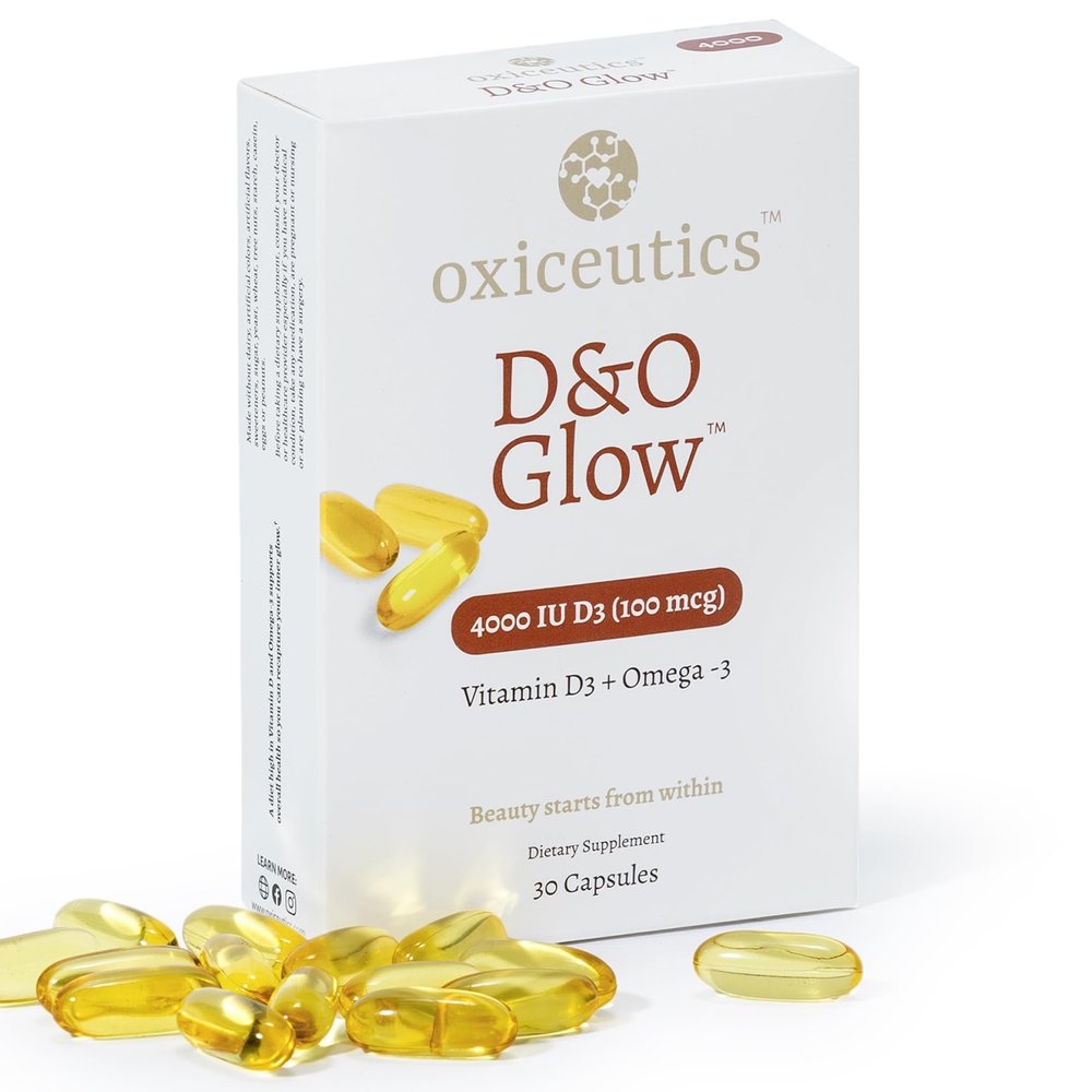Oxiceutics - D&O Glow - 4000 IU D3 (100 mcg) - Vitamin D3 + High DHA Omega-3 - Natural Lemon Flavor - 30 Capsules