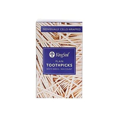 12,000 Count | KingSeal Birch Wood Toothpicks, Individually Cello Wrapped, Plain, Unflavored, 2.5 Inch Length, Commercial Bulk Pack - 12 Boxes x 1000